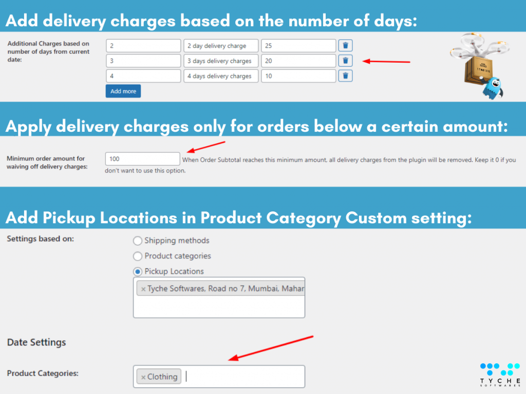 Order Delivery Date Pro for WooCommerce v9.25.0 update- apply delivery charges for order below a certain amount & more | tychesoftwares.com