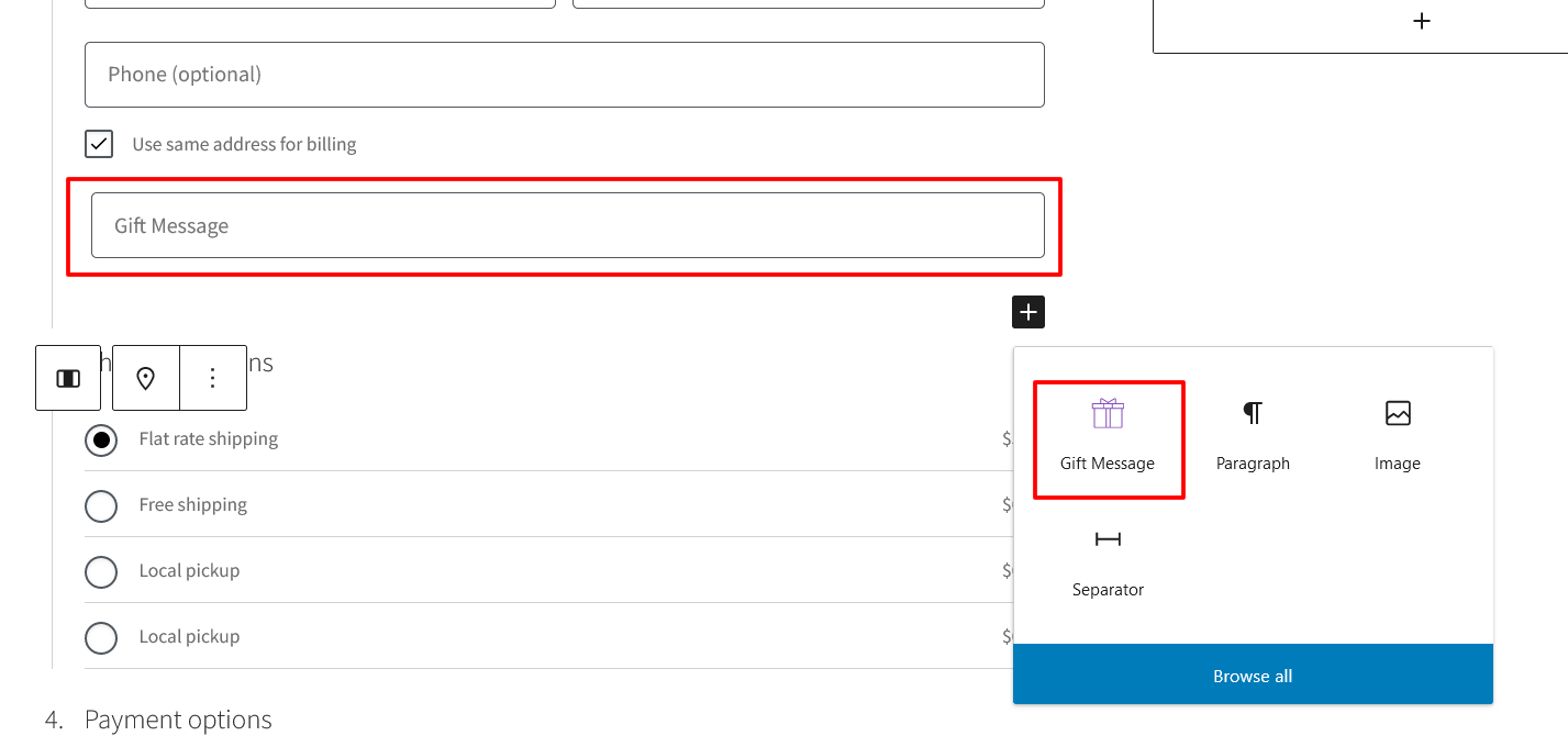 Custom input field in Checkout block