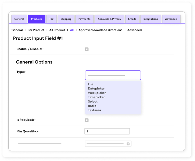 Essential input field types options