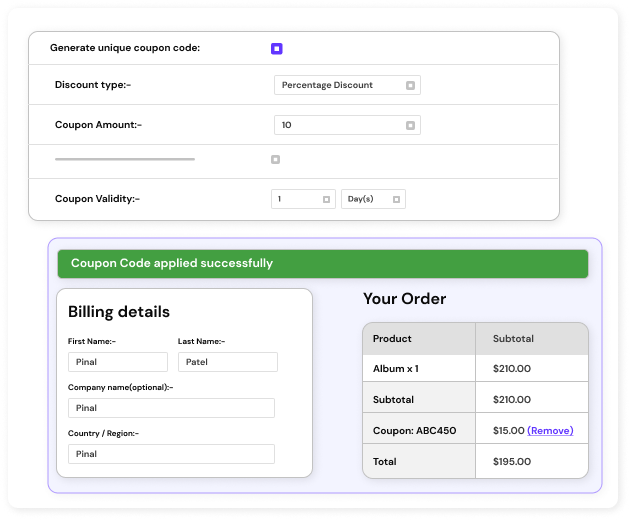 Recovery incentives settings in abandoned cart plugin