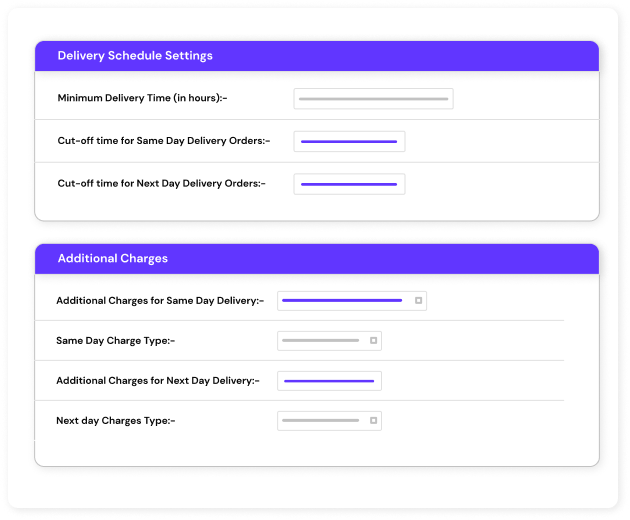 Same day & Next day delivery settings