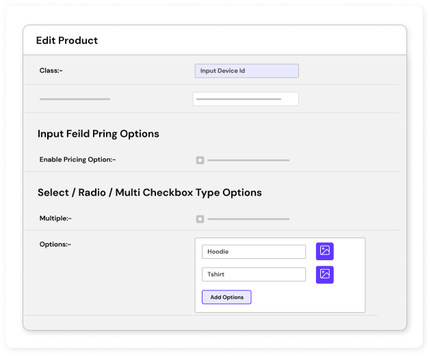 Show corresponding images when the customization option selected in product field for WooCommerce plugin