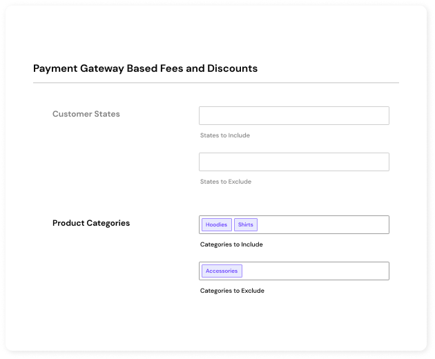 Fees based on product categories setting