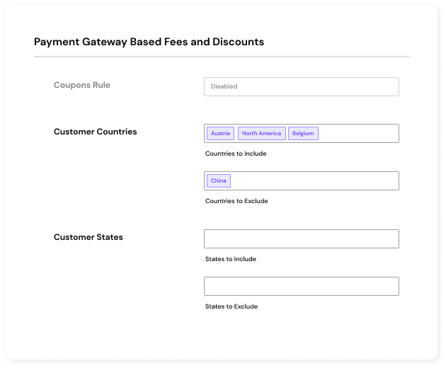 Fees based on customer's country or state option