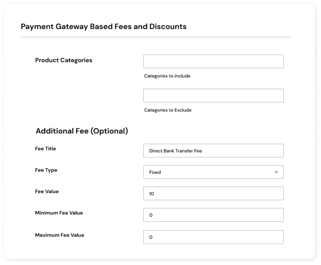 Multiple fees for each payment gateway option