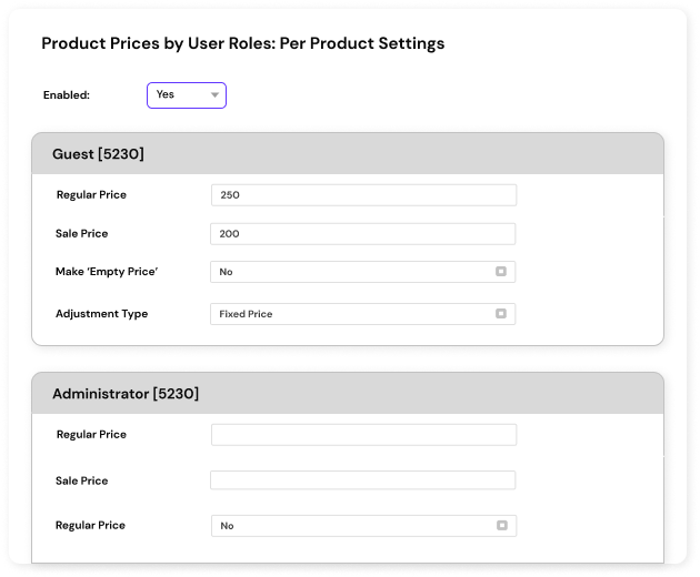 Product-level fixed prices based on user-role settings