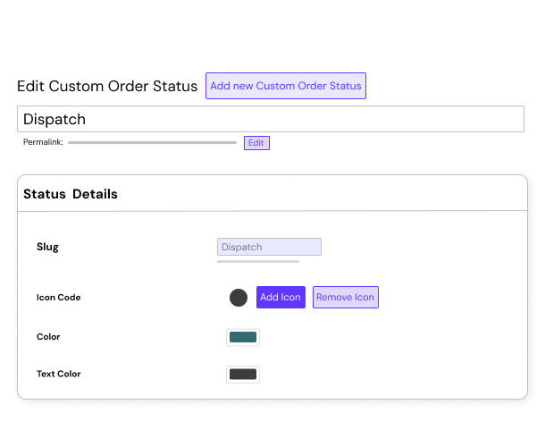custom order status icon and colors