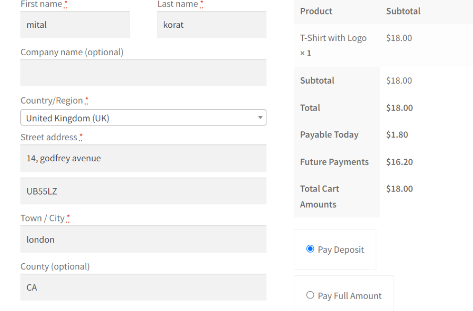 Deposits Information on Checkout page - Deposits for WooCommerce