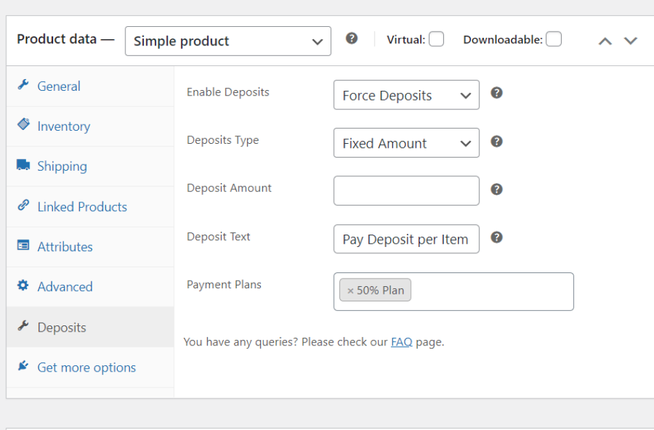 Deposits Option in Product Data Meta Box - Deposits for WooCommerce