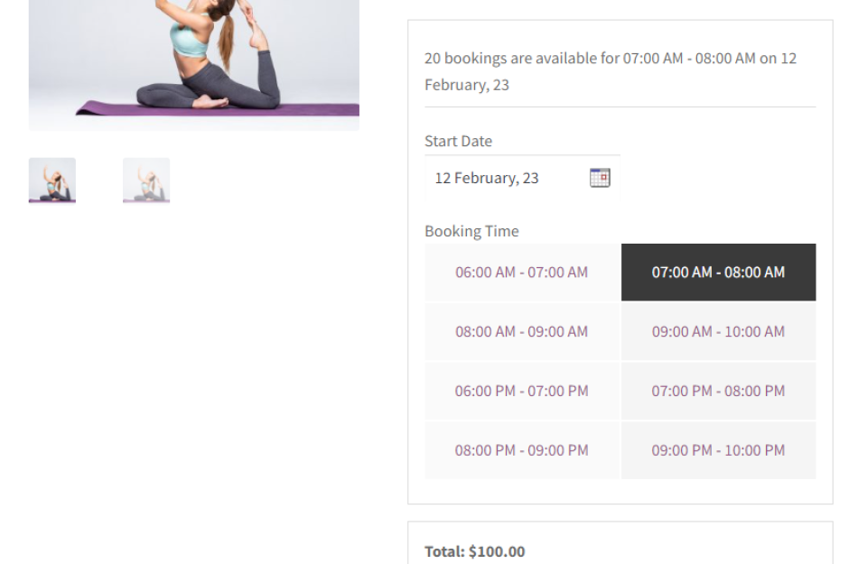 booking type front end view