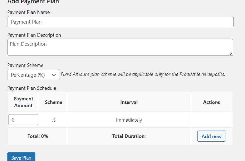 adding payment plan to Deposits for WooCommerce plugin