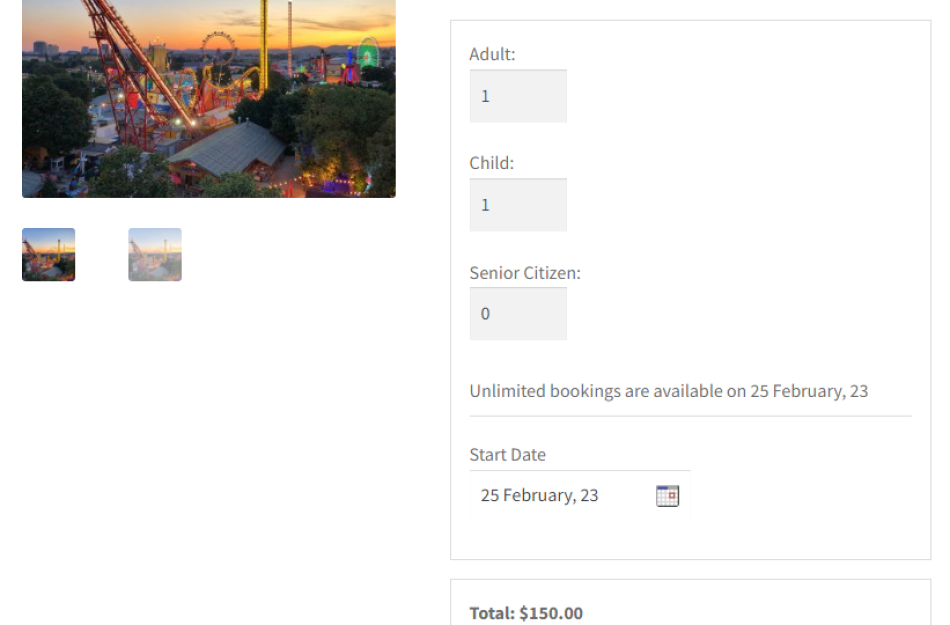persons front end booking selection in Booking and Appointment Plugin for WooCommerce
