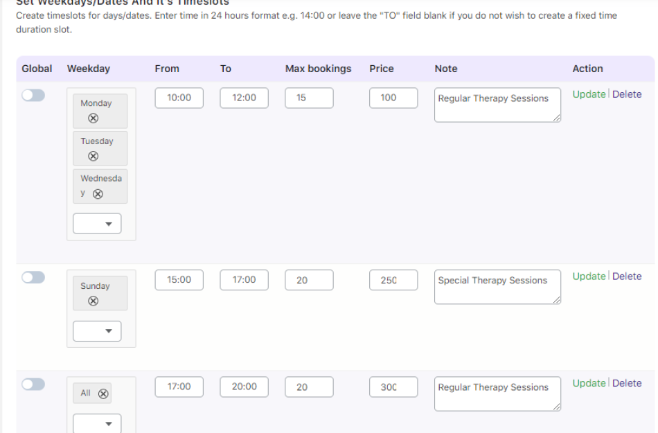 Weekday Timeslots Settings - Booking & Appointment Plugin for WooCommerce
