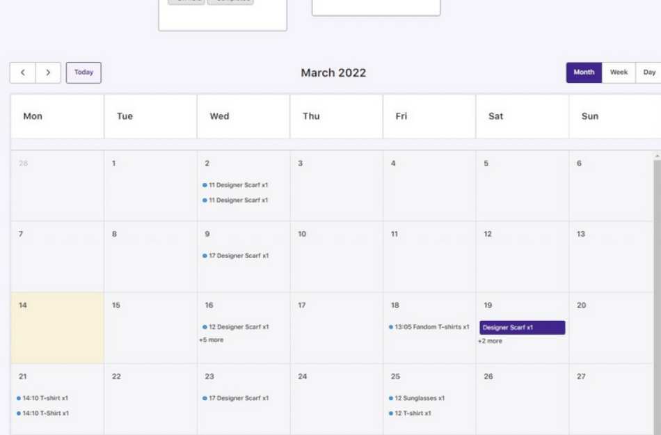 Admin delivery calendar view