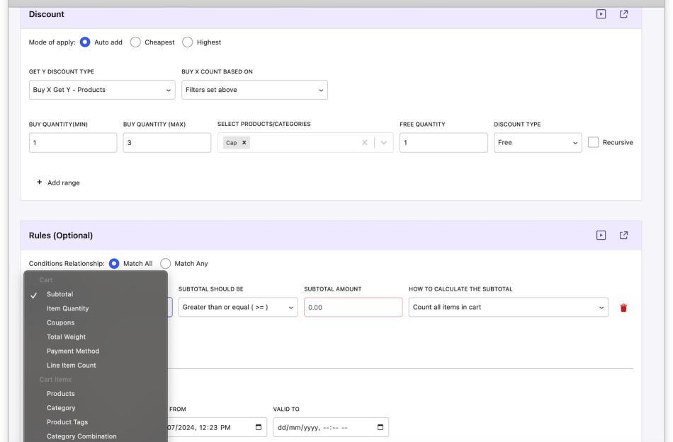 Flexi BOGO for WooCommerce - Conditions