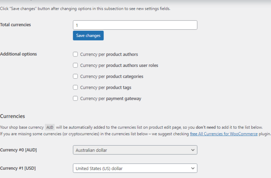 Currency per product author, categories, tags, payment gateway settings