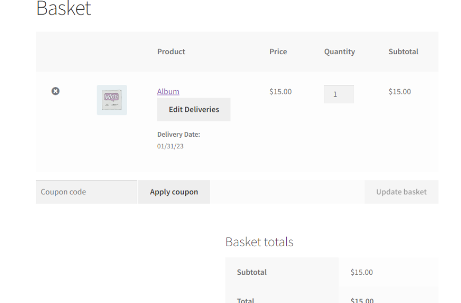 products delivery date showing on cart page