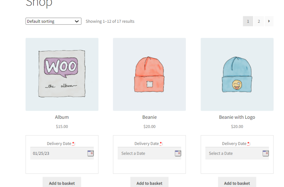 Product listing with delivery dates