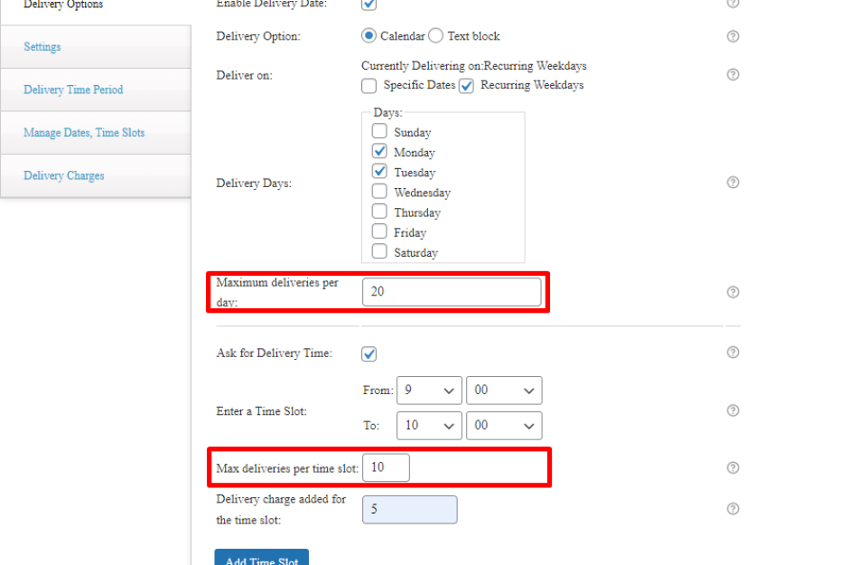 Restrict deliveries on ‘Holidays’ settings