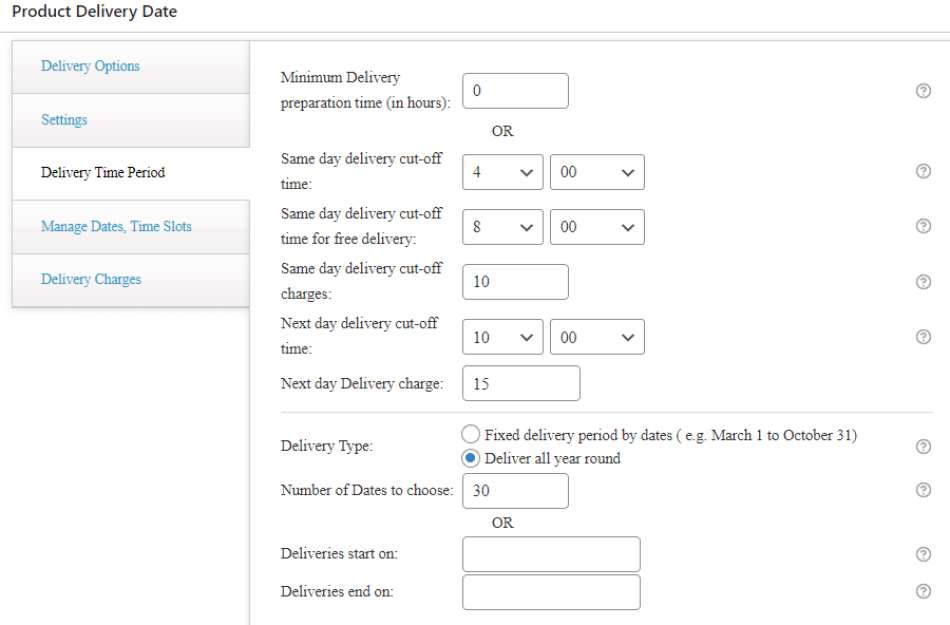 Same day - Next day delivery settings in product delivery date for woocommerce plugin