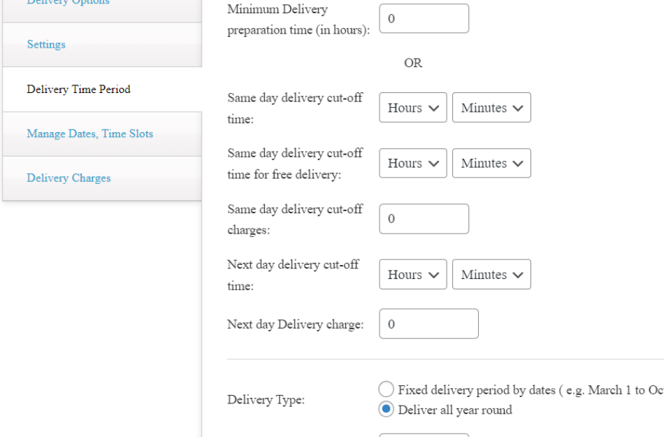 Same day & Next day delivery Cut-off Settings