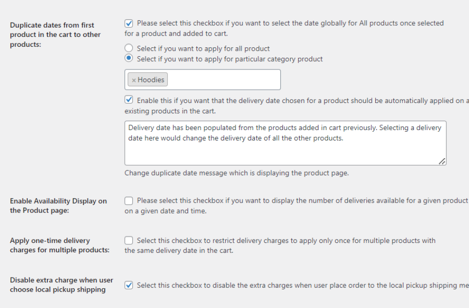 Bulk settings in product delivery dates for woocommerce