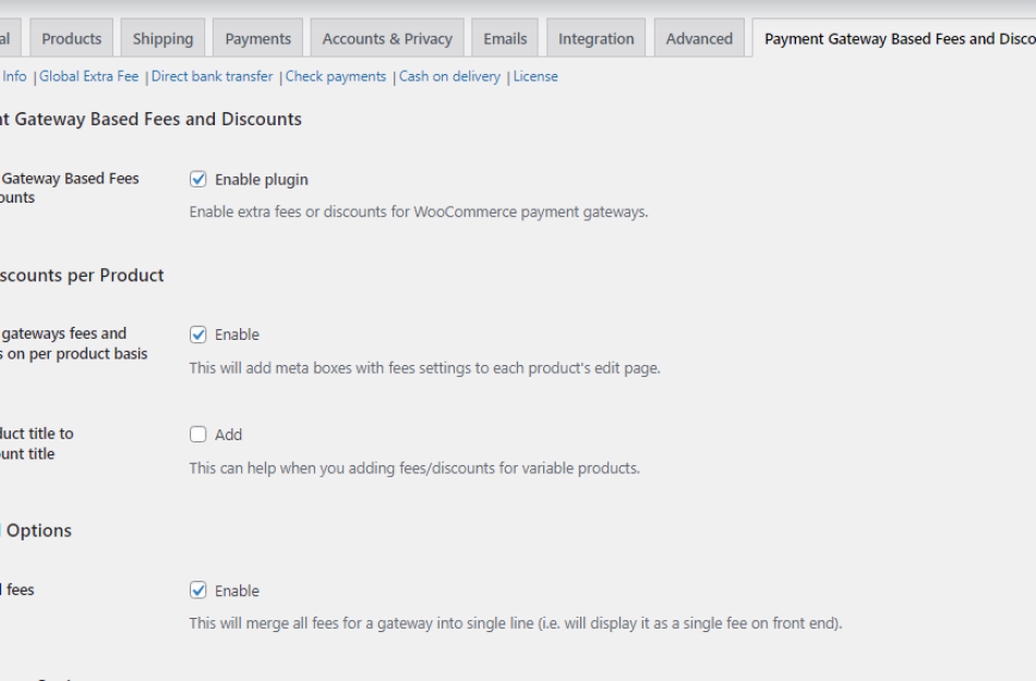 Payment Gateway Based Fees and Discounts for WooCommerce general settings