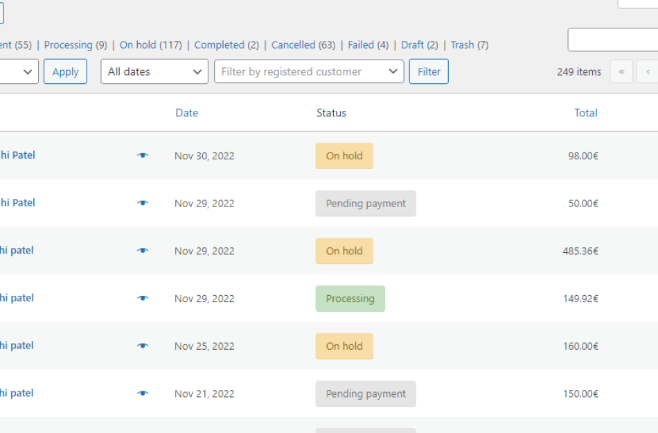 woocommerce order statuses