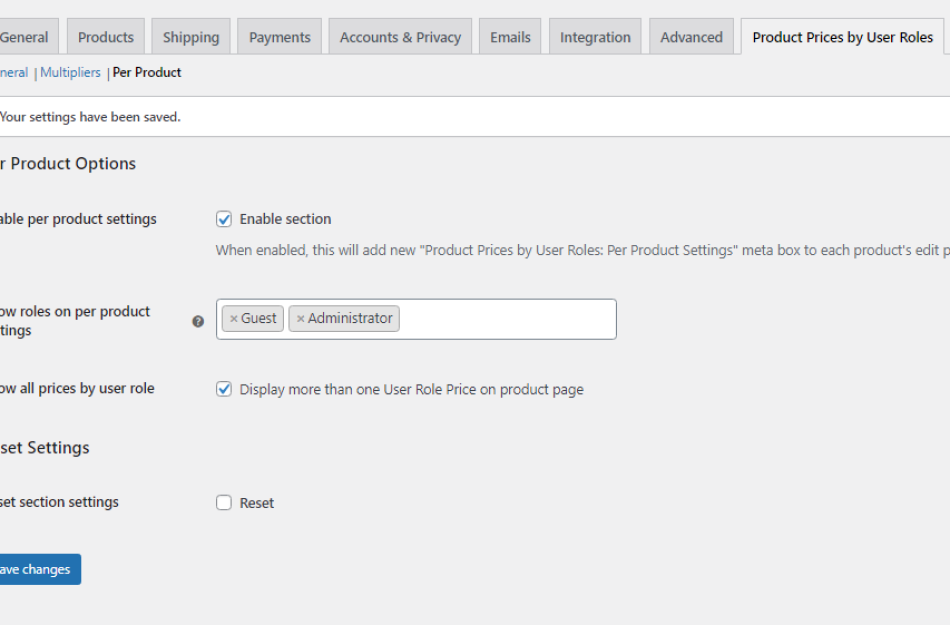 per product settings in Product Prices by User Roles for WooCommerce