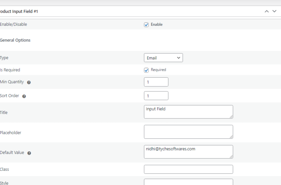 product input field for woocomerce Per product settings