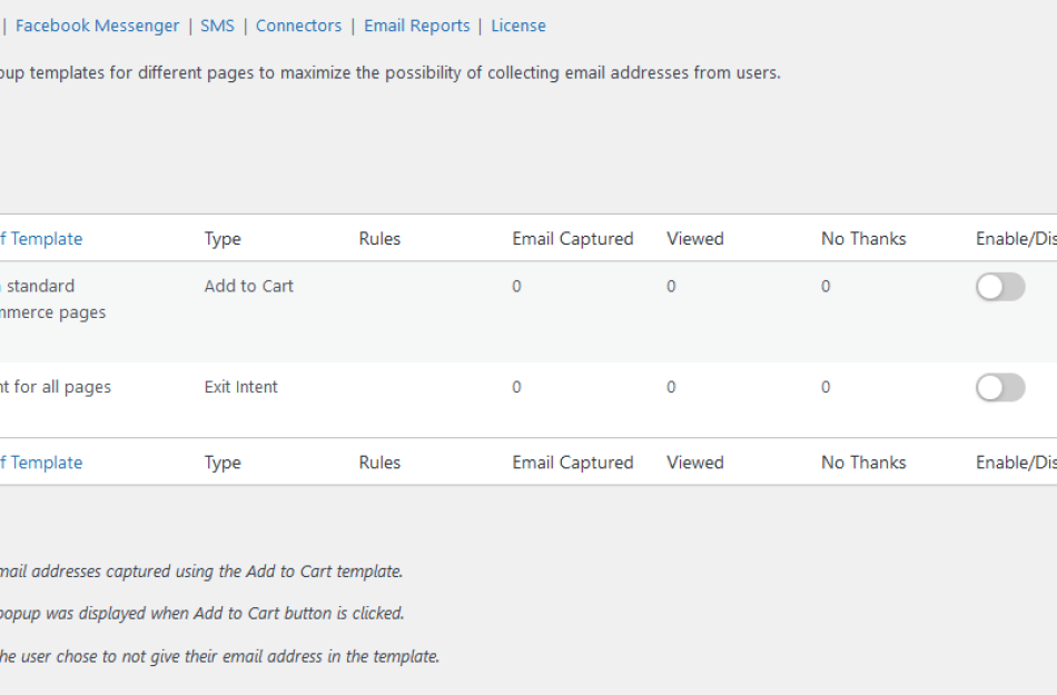 Popups listing pages and templates