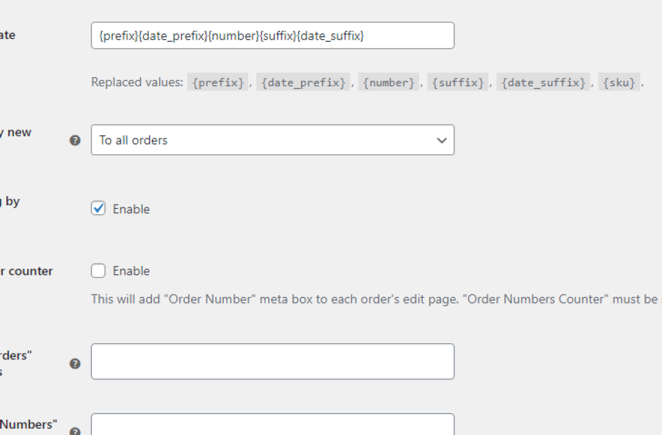 custom order number settings
