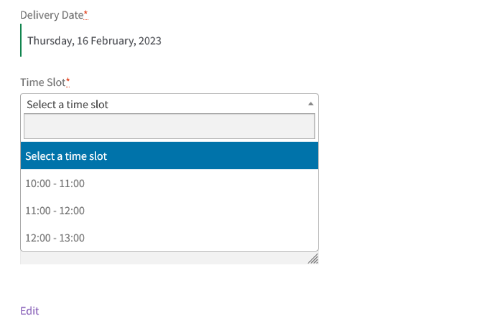 select time on the time slot check out page